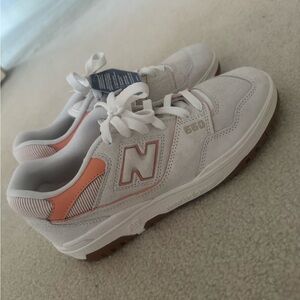 New Balance 550 Sneakers in White & Coral Accent